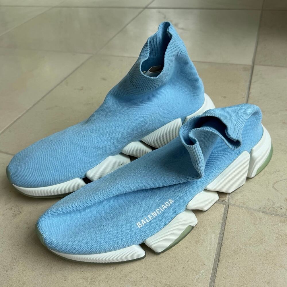 Balenciaga Speed 2.0 Clear Sole Sneakers Blue Sock Shoes EU 46 US 13 - Picture 2 of 9